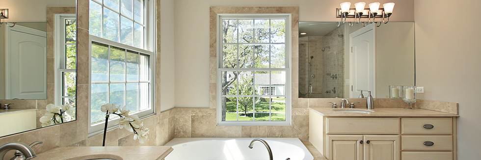 Master bath with tub in new construction home